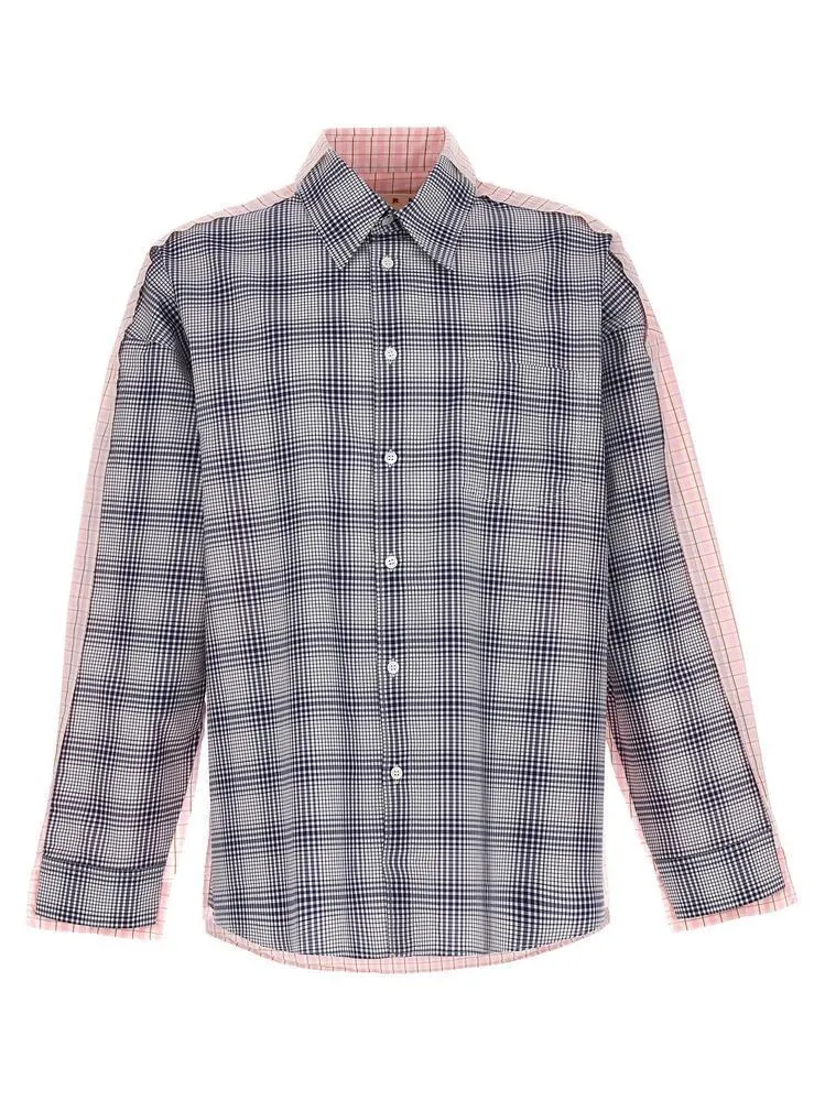 MARNI  |Blue bio poplin shirt with contrasting checks