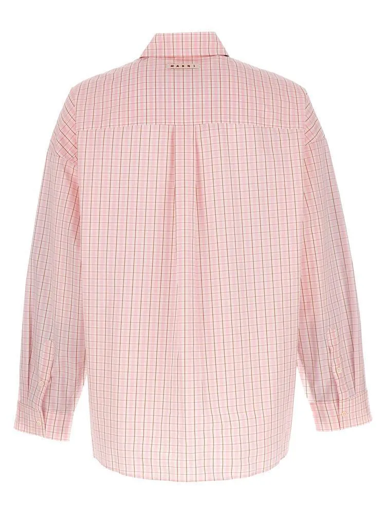 MARNI  |Blue bio poplin shirt with contrasting checks