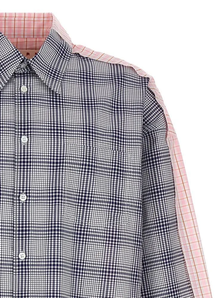 MARNI  |Blue bio poplin shirt with contrasting checks