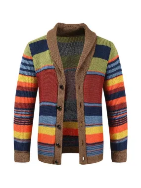 Multicolor Striped Men Cardigan Sweater