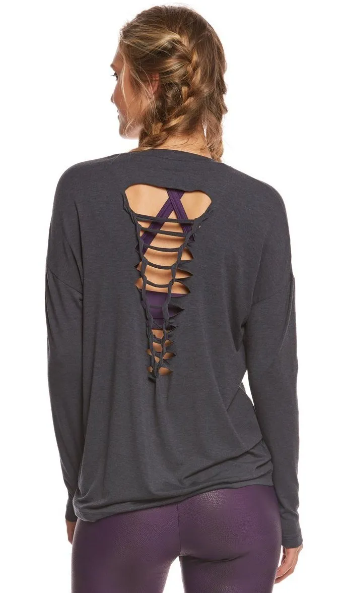 Onzie Braid Back Long Sleeve Performance Top Grey