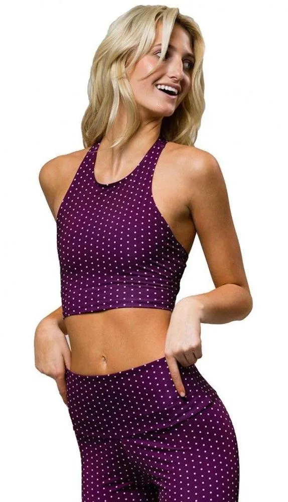 Onzie Peek a Boo Racer Crop Top Aubergine Dot