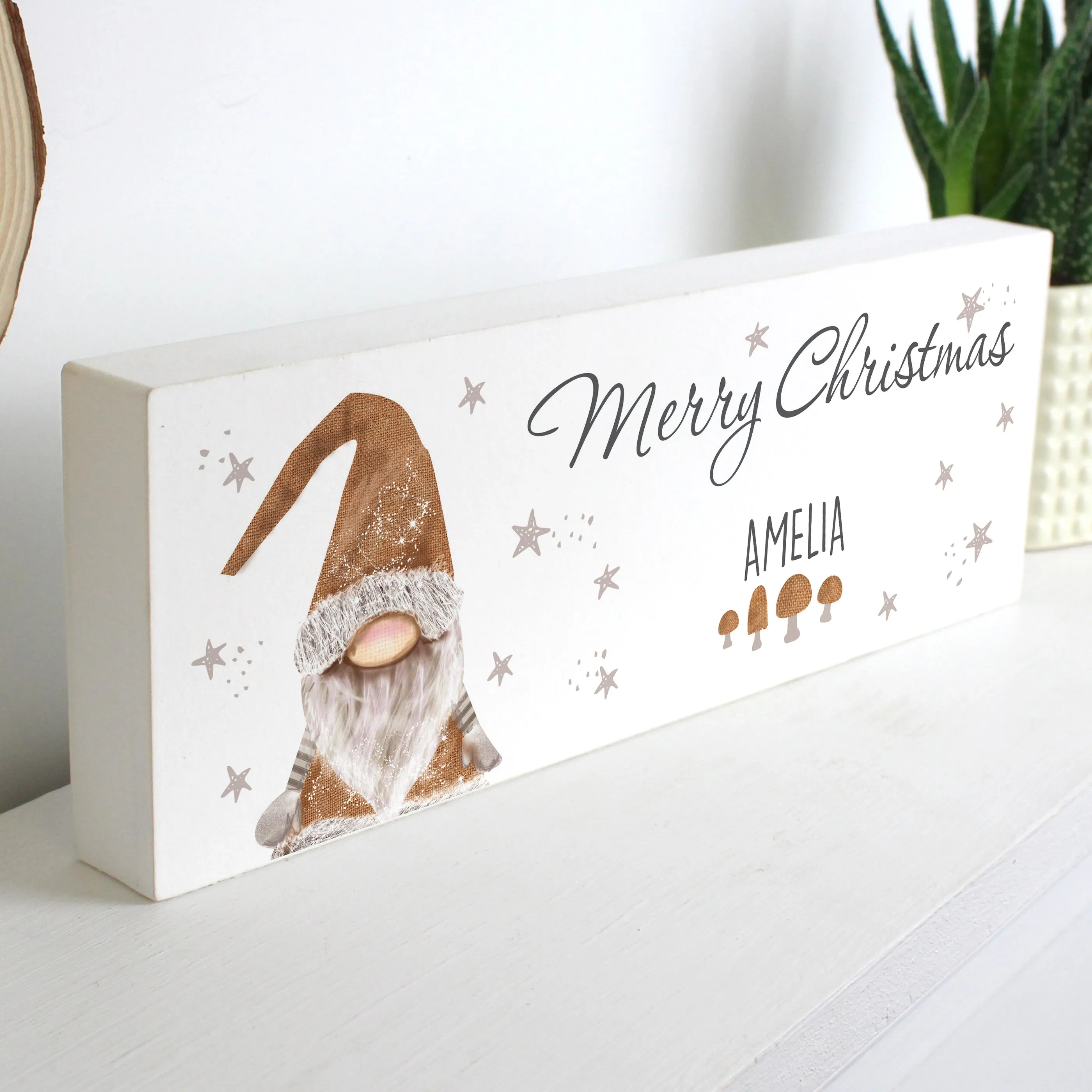 Personalised Christmas Gonk Wooden Block Sign