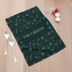 Personalised Christmas Holly Wallpaper Tea Towel