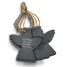 Personalised Engraved Christmas Tree Hanging Slate Decoration - Angel Design Set of 4