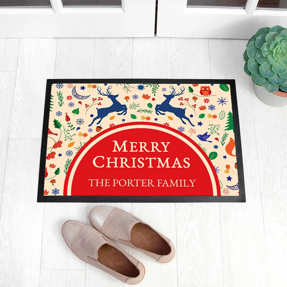 Personalised Festive Reindeer Christmas Indoor Doormat