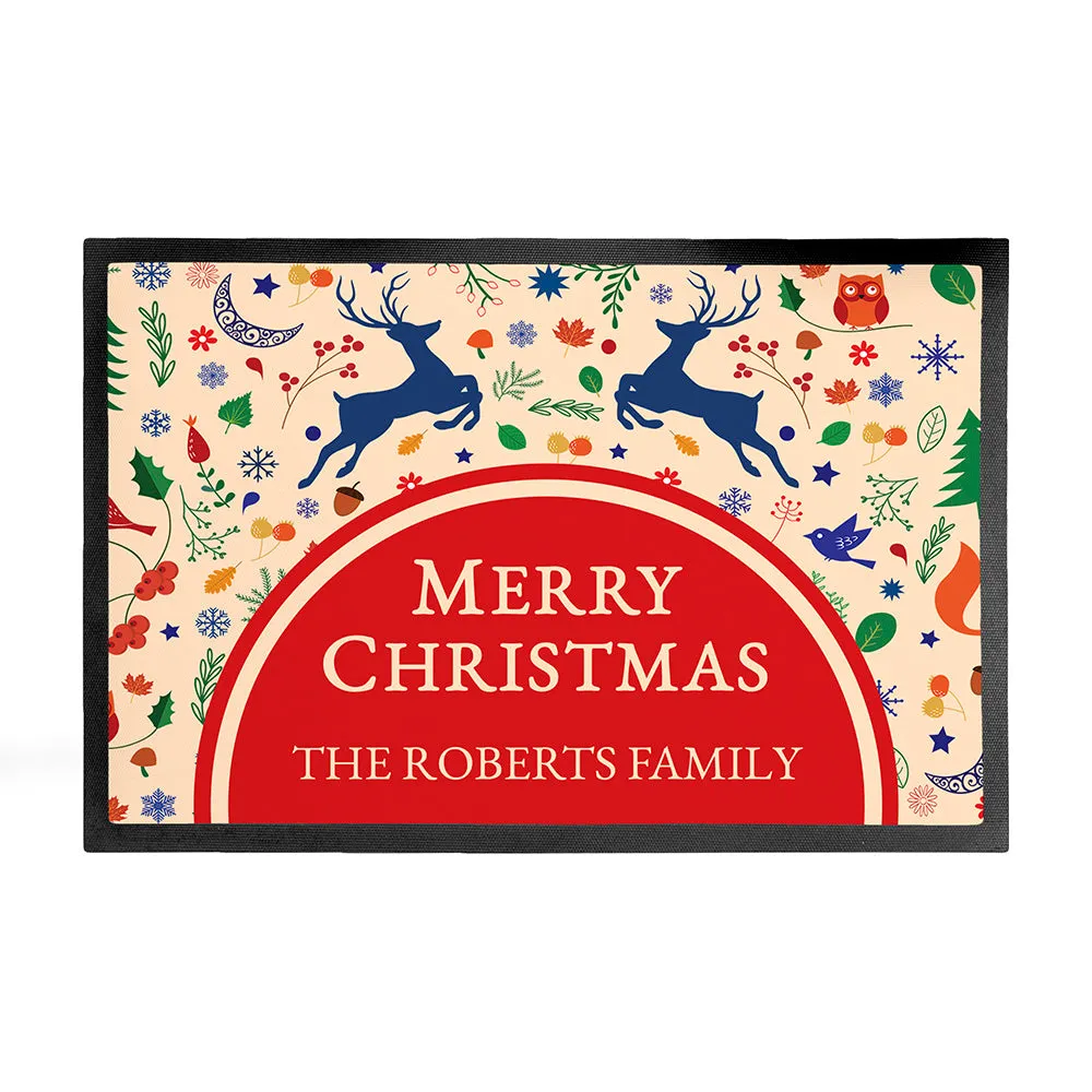 Personalised Festive Reindeer Christmas Indoor Doormat