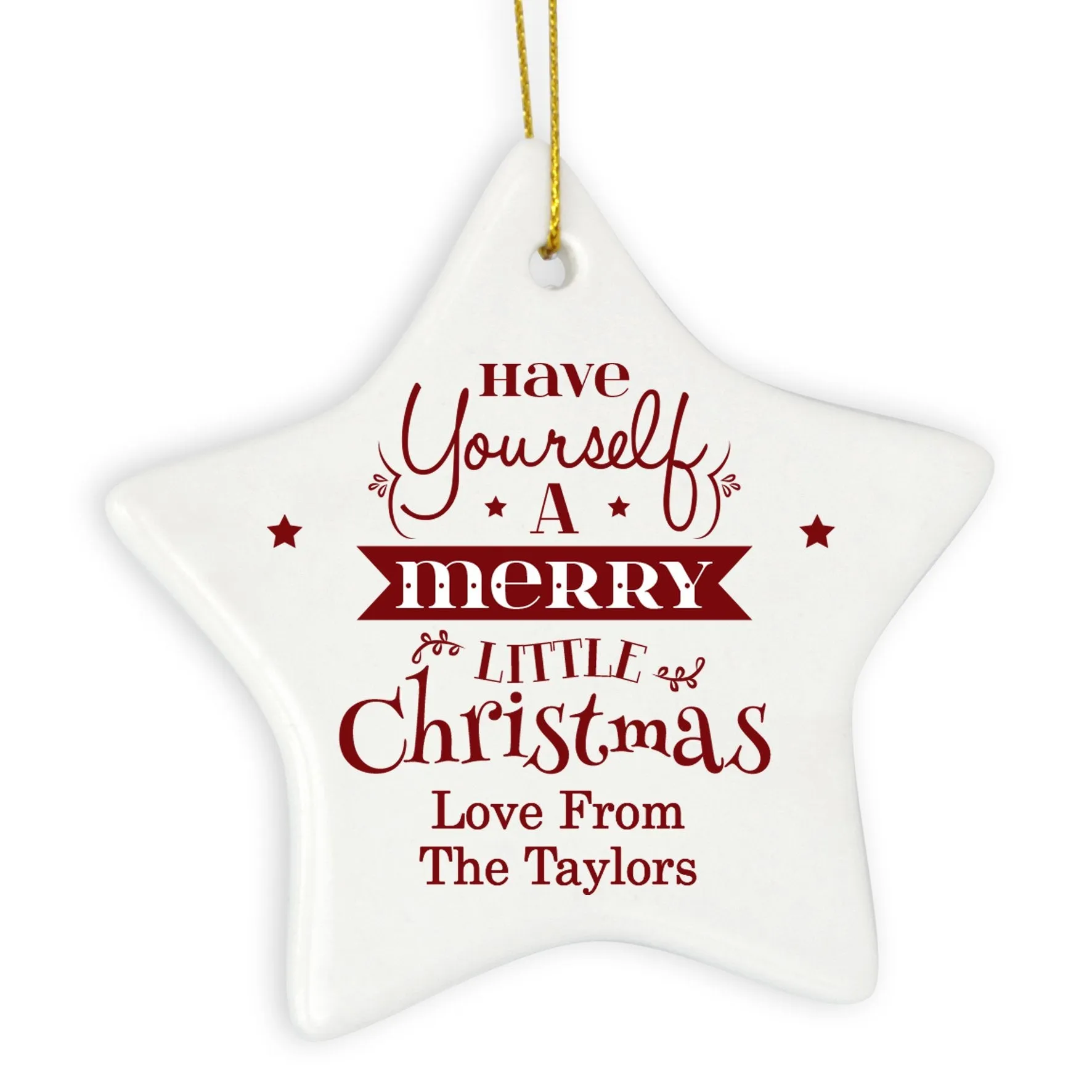 Personalised Merry Little Christmas Ceramic Star Decoration