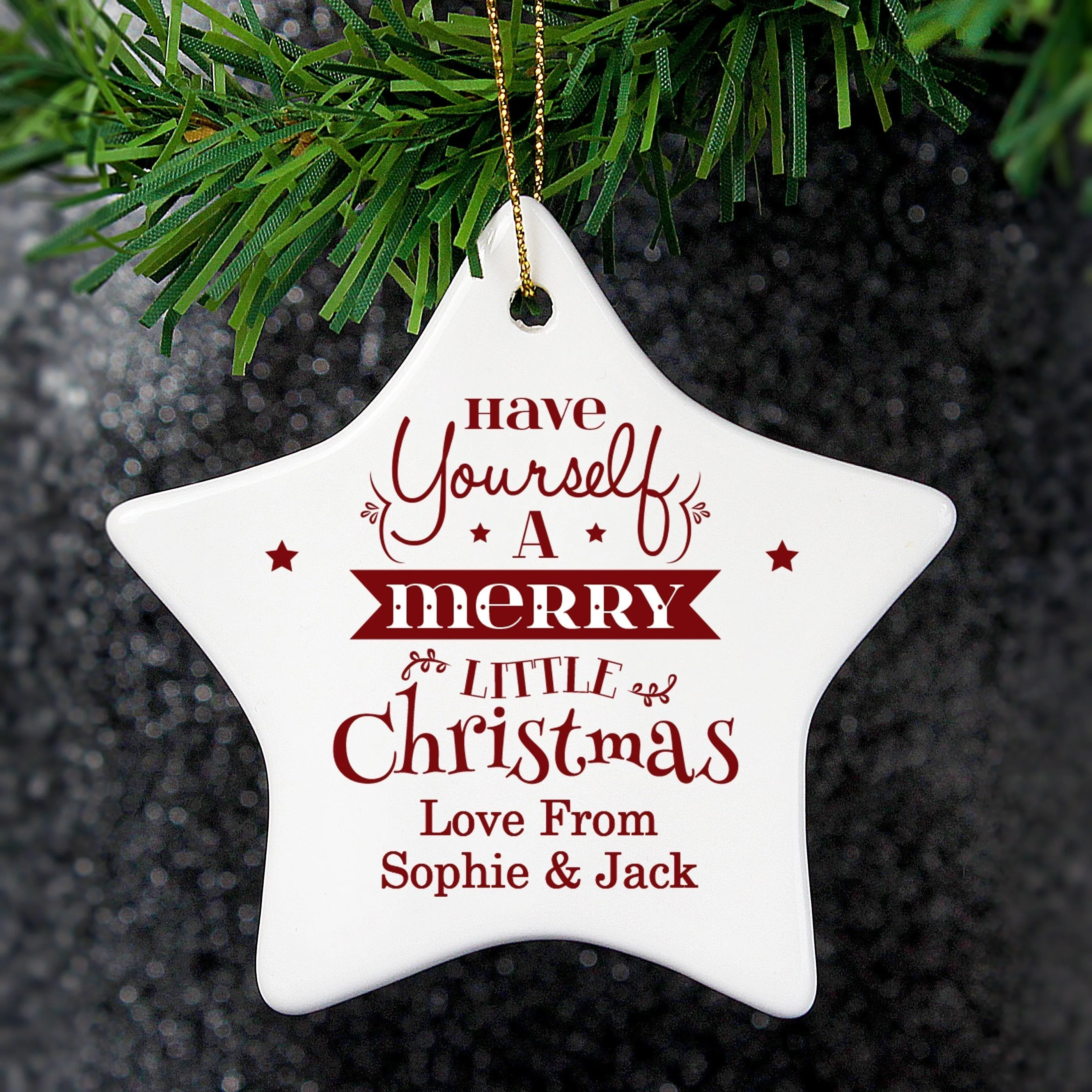 Personalised Merry Little Christmas Ceramic Star Decoration