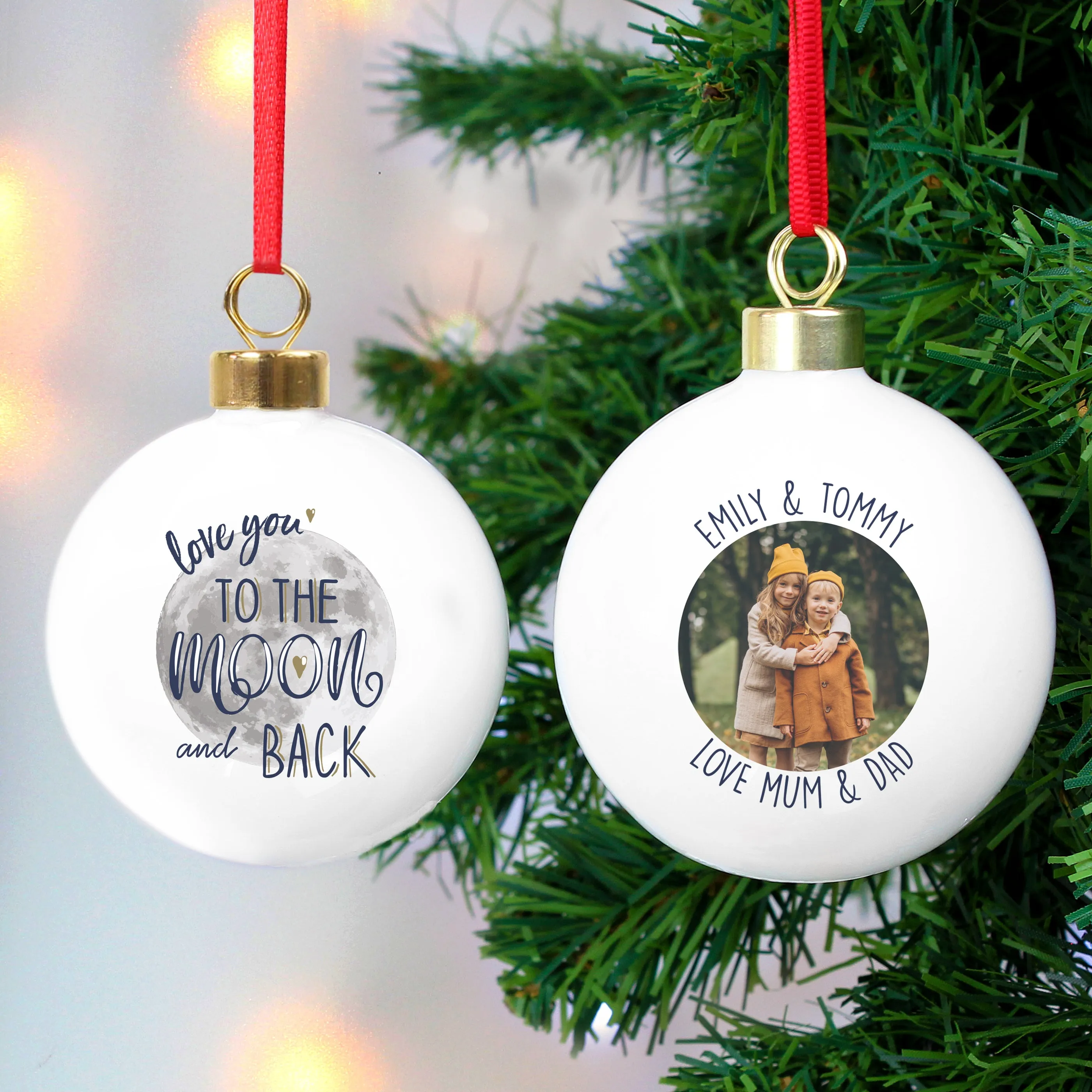 Personalised Moon & Back Photo Upload Bauble