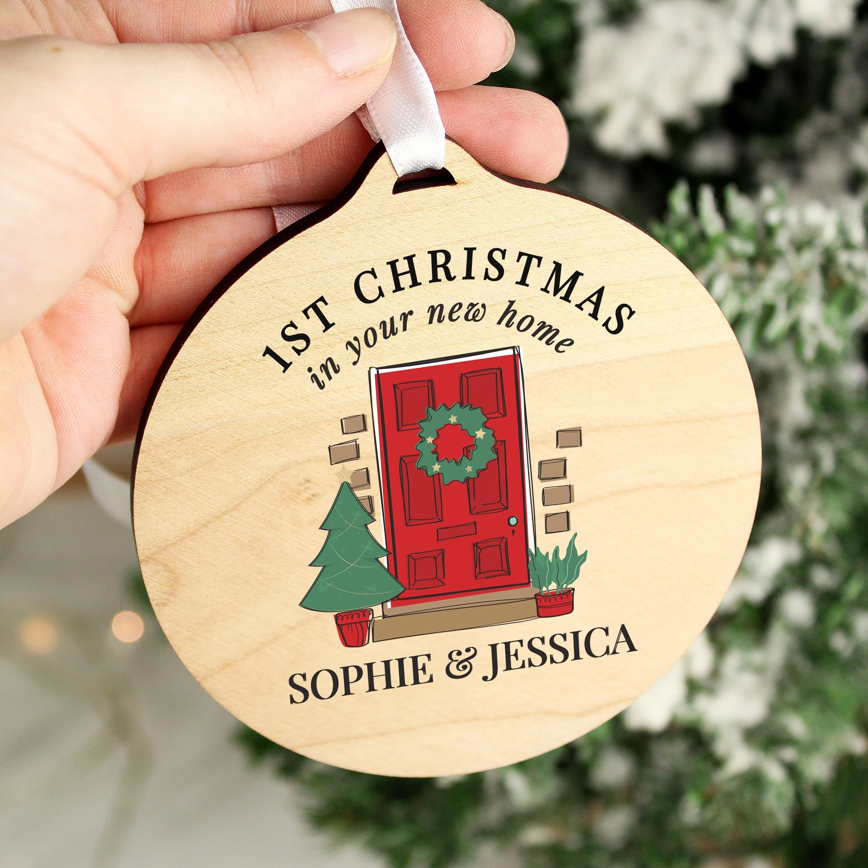 Personalised New Home Round Wooden Decoration