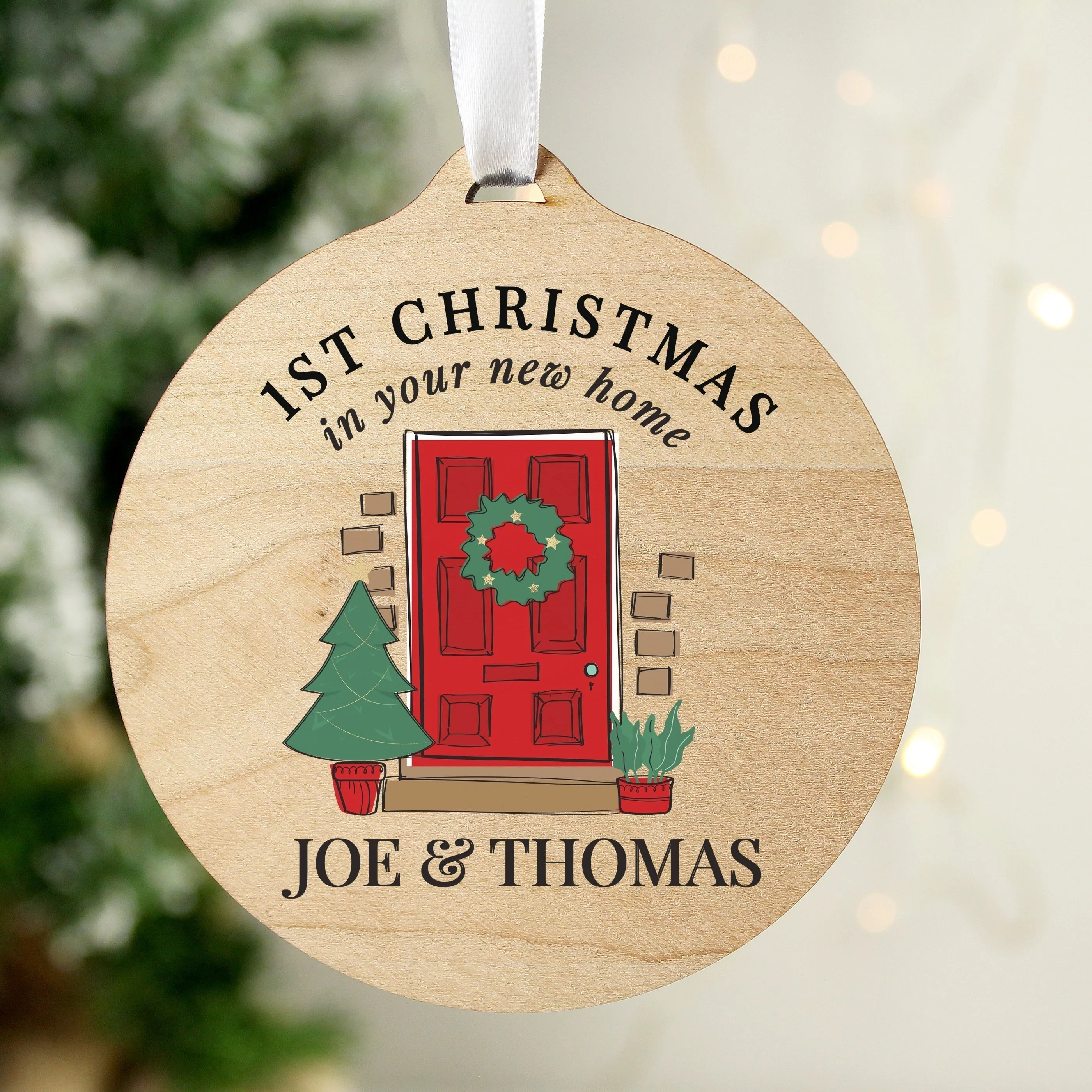 Personalised New Home Round Wooden Decoration