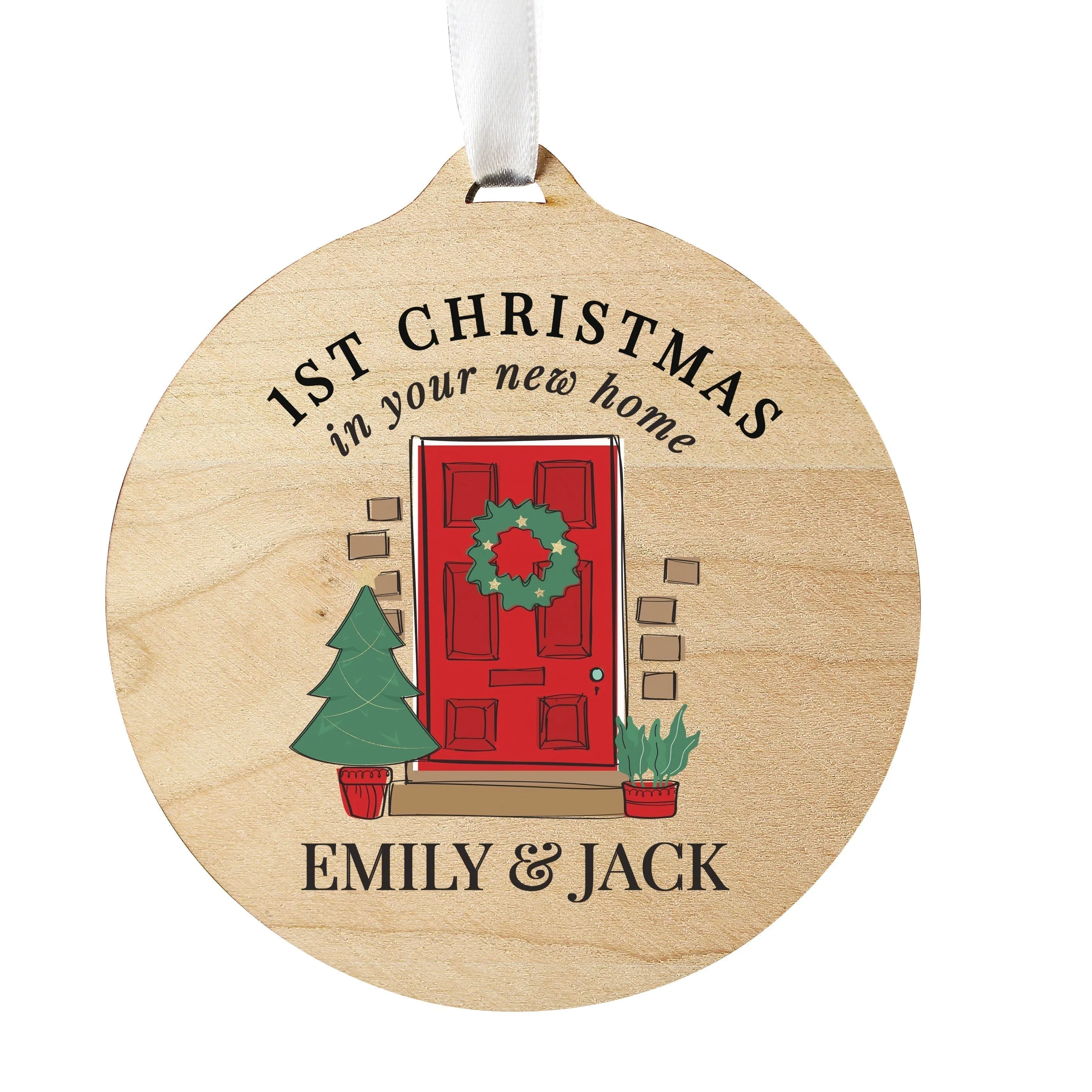 Personalised New Home Round Wooden Decoration