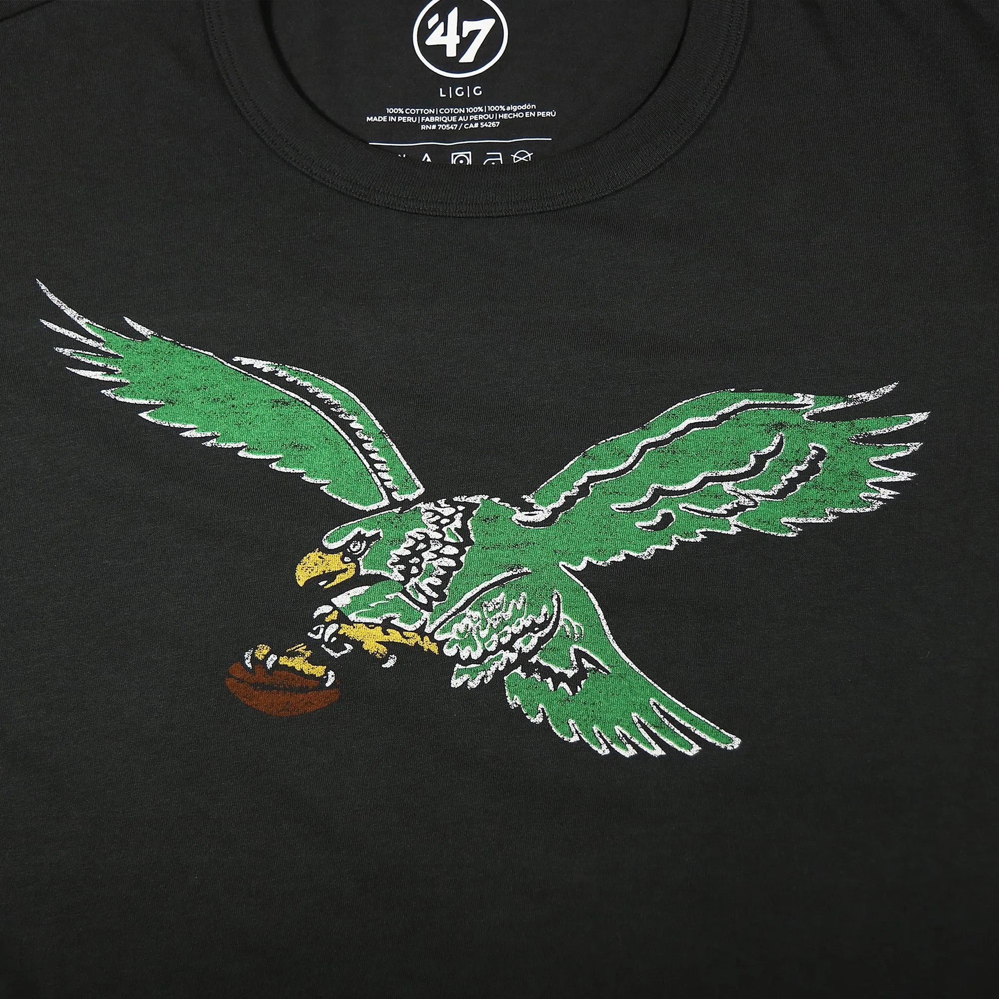 Philadelphia Eagles Distressed Throwback Kelly Green Bird Logo Flint Black Premium Franklin T-Shirt