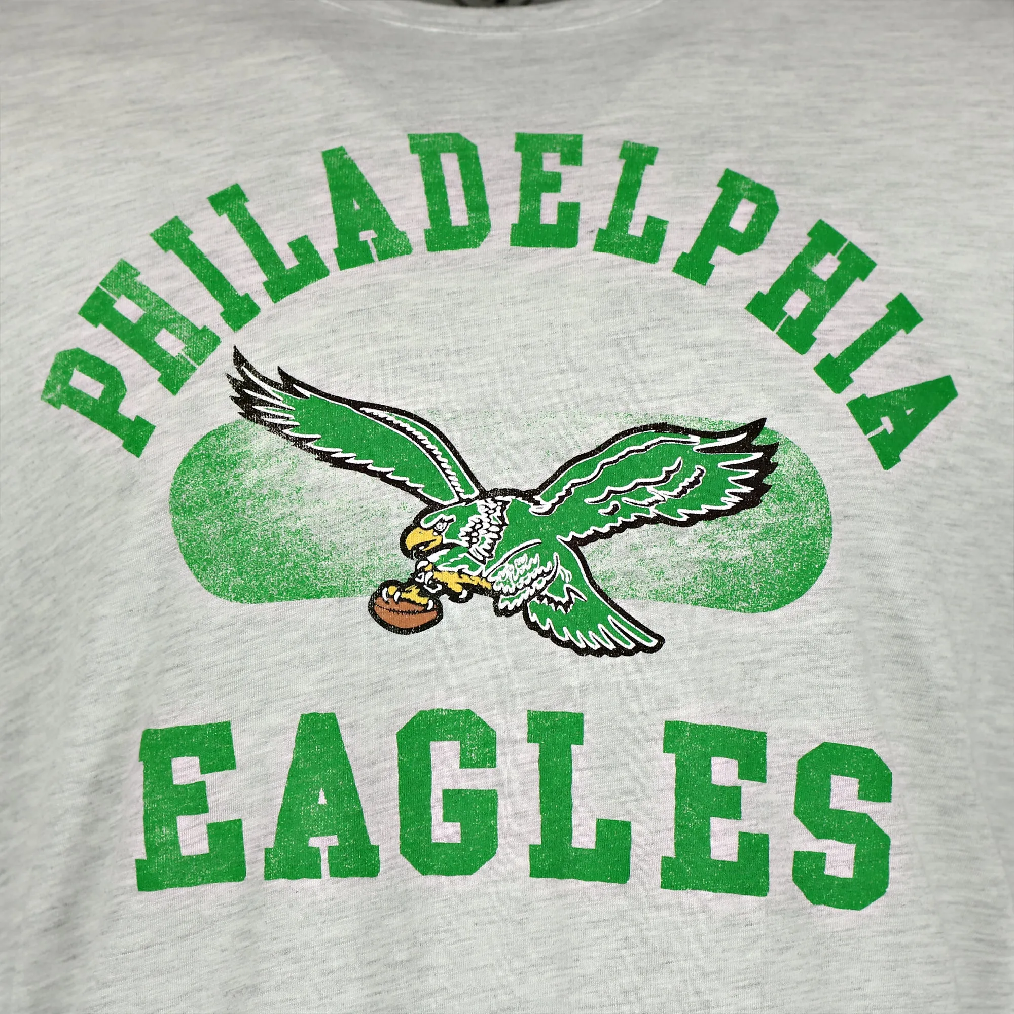 Philadelphia Eagles Distressed Throwback Kelly Green Bird Logo Gray Brisk Franklin  T-Shirt