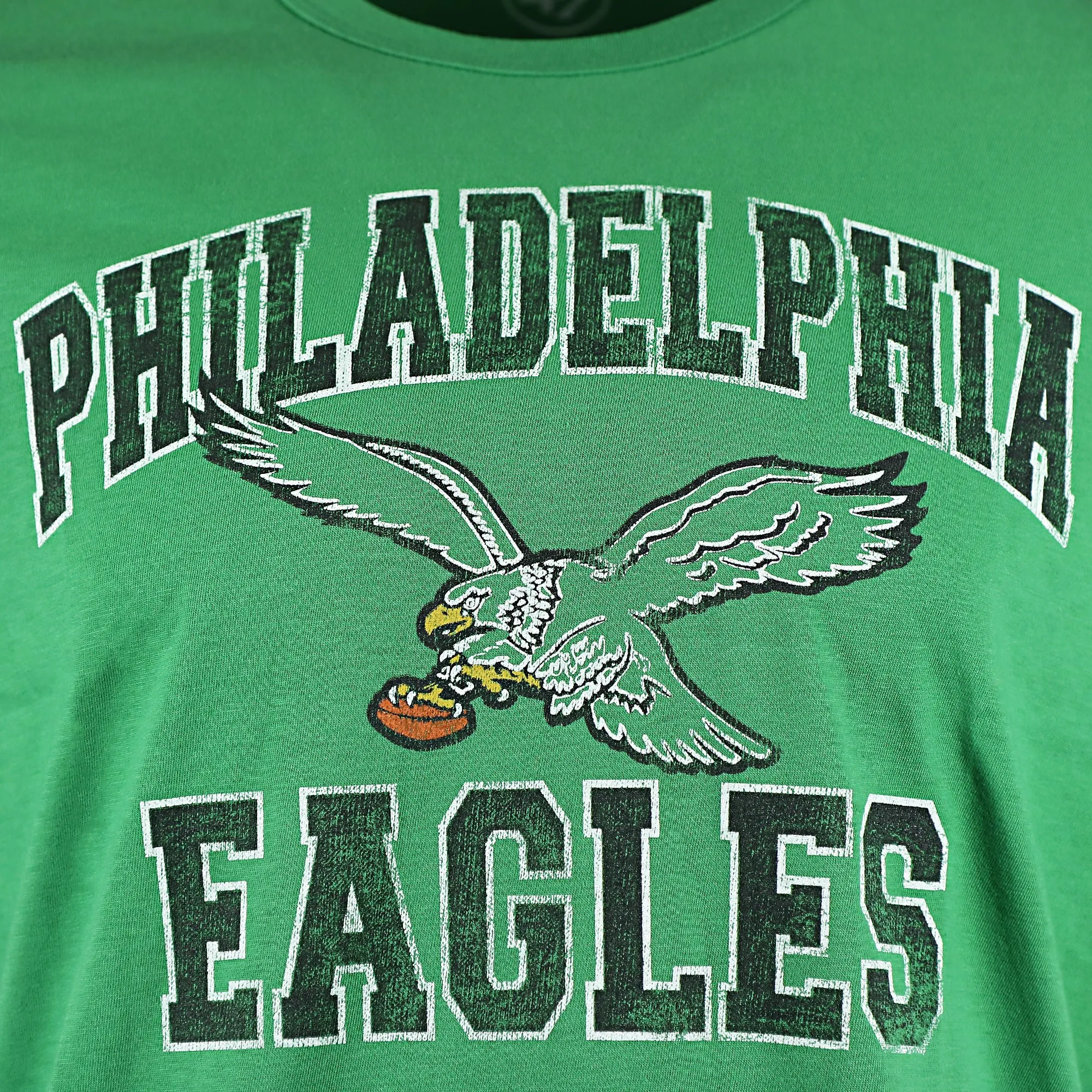 Philadelphia Eagles Throwback Logo Arch Wordmark Premium Franklin Kelly Green T-Shirt