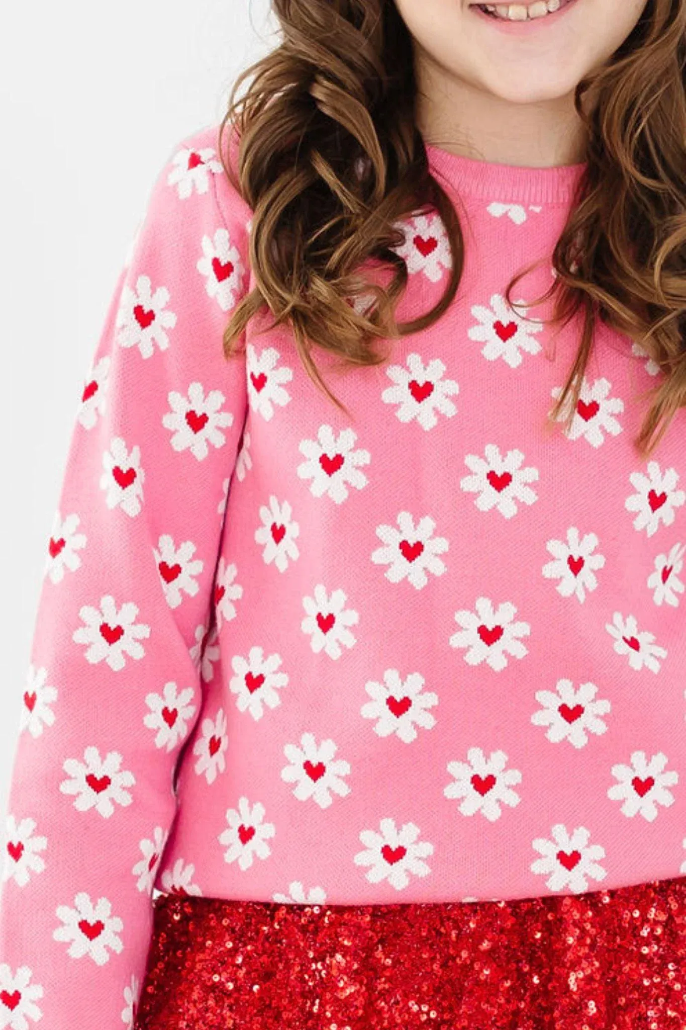 Pink Daisy Delight Hearts Sweater