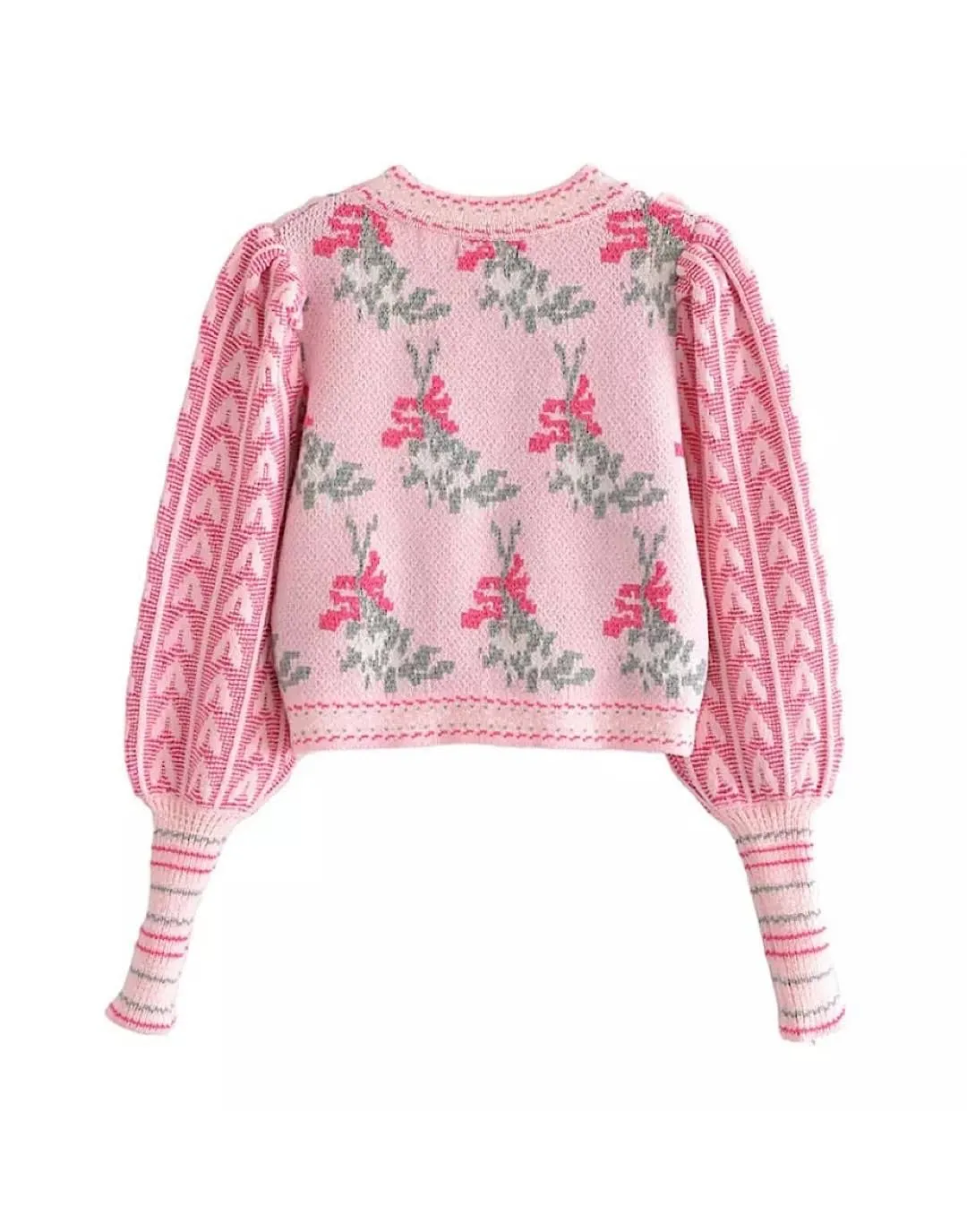 Pink Floral Ruffle Knit Sweater