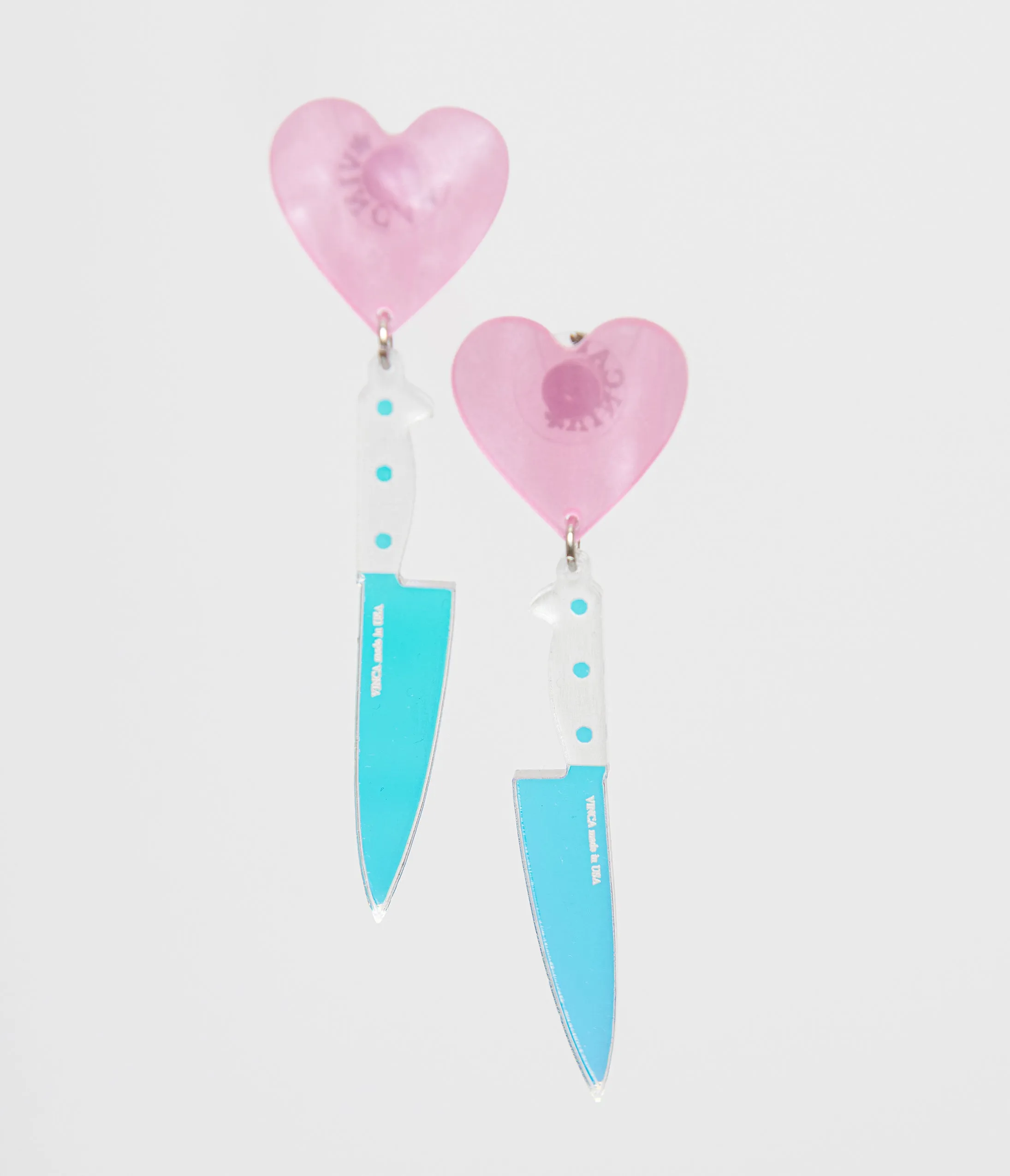 Pink Iridescent Heart Knives Drop Earrings