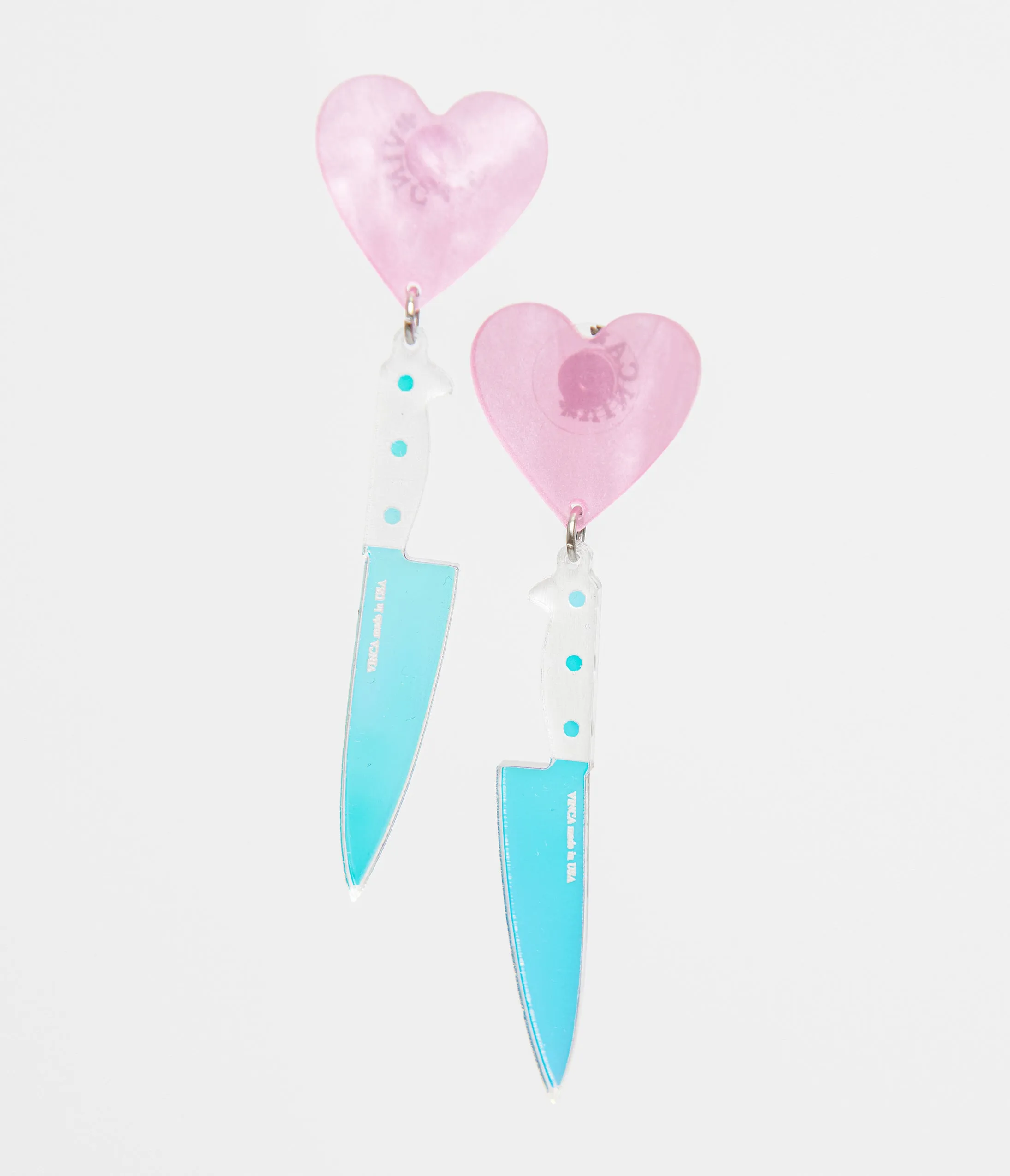 Pink Iridescent Heart Knives Drop Earrings