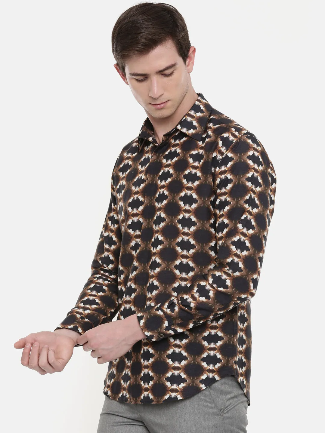 Printed Retro Brown Shirt - MM0730