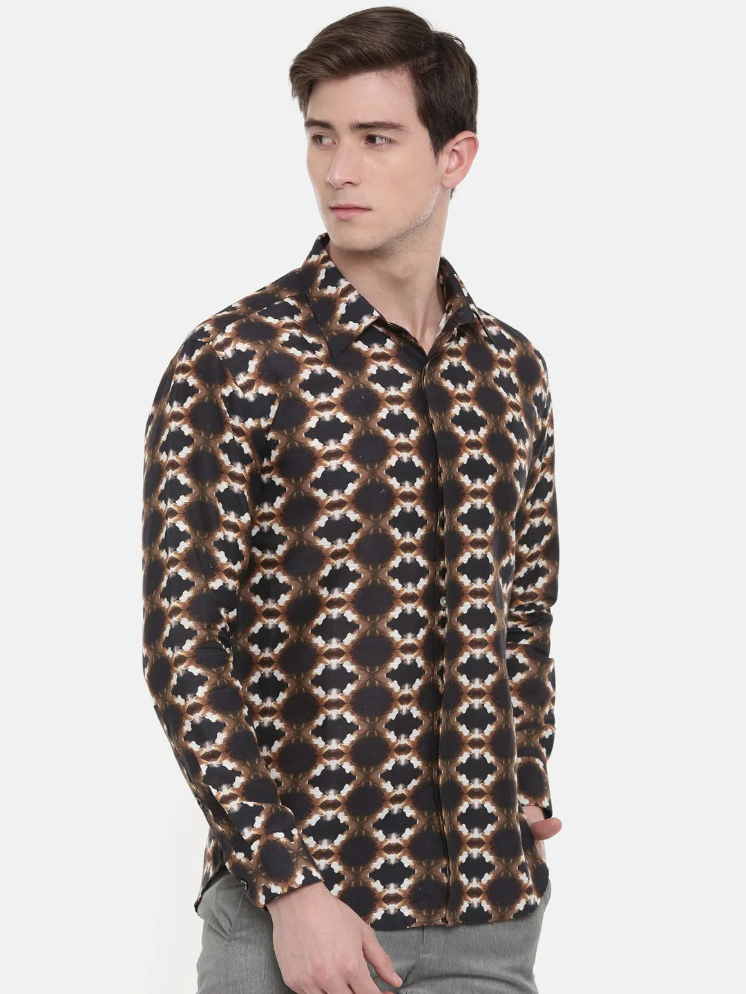 Printed Retro Brown Shirt - MM0730