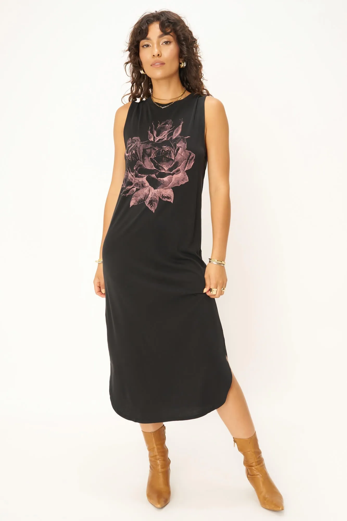 Project Social T Roses Tank Dress In DW Black