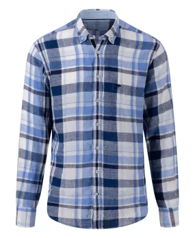 Pure Linen Checks Shirt                             Navy