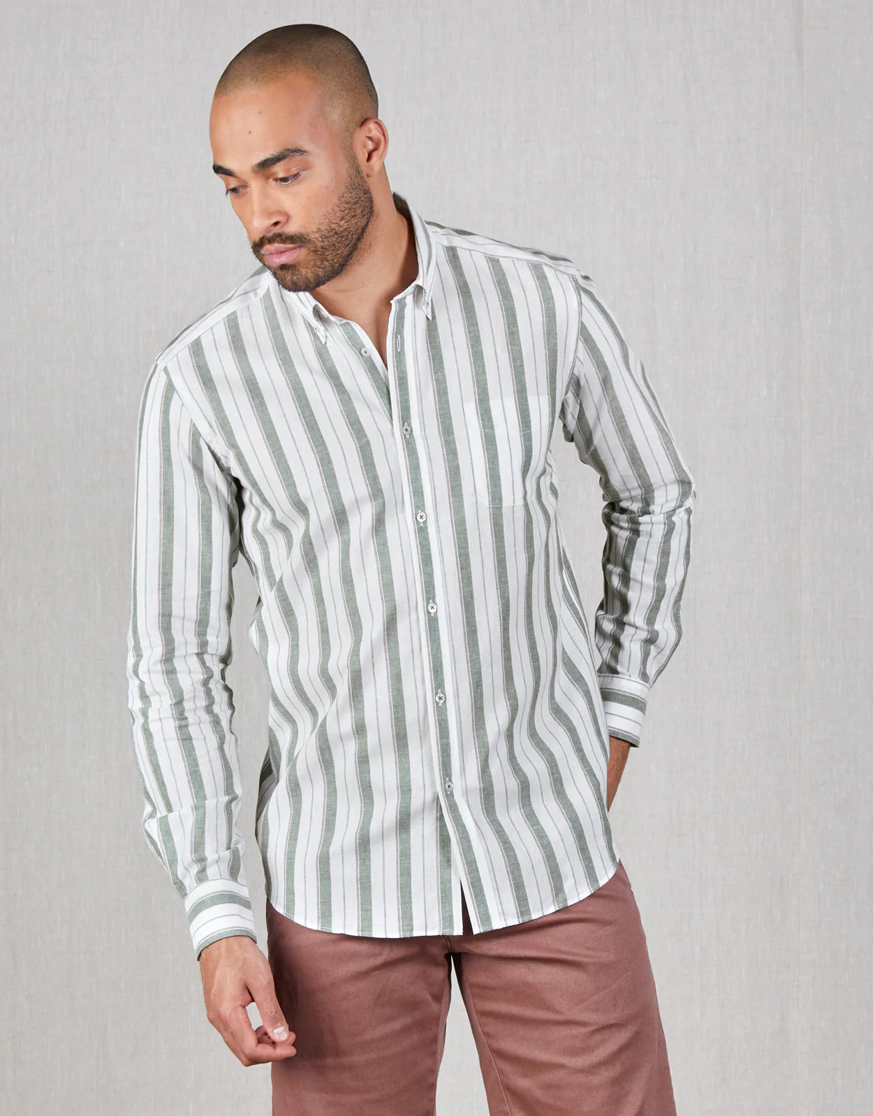 Rembrandt - Ohope Shirt - Green/Brown Stripe