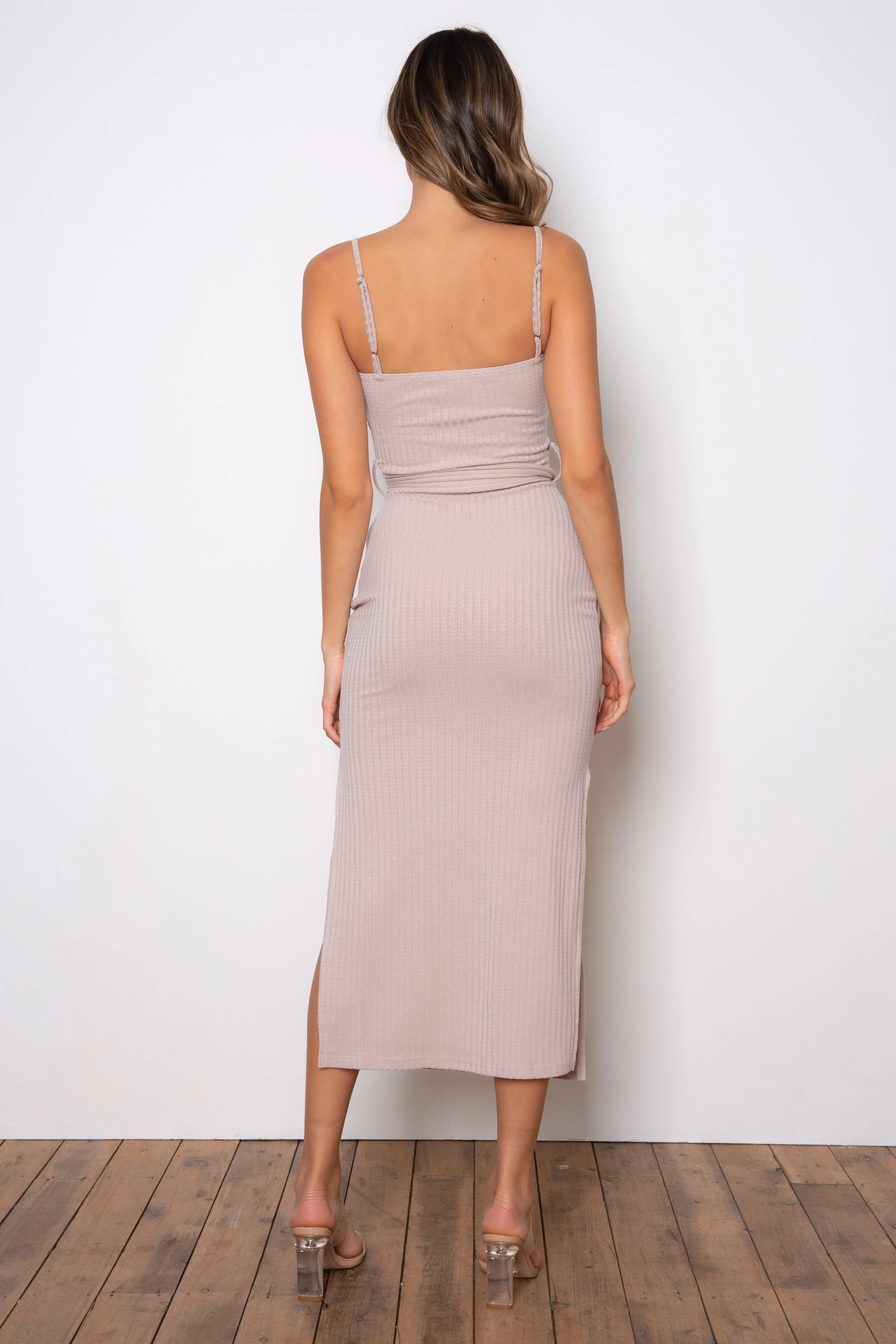 Rib Midi Dress - Beige