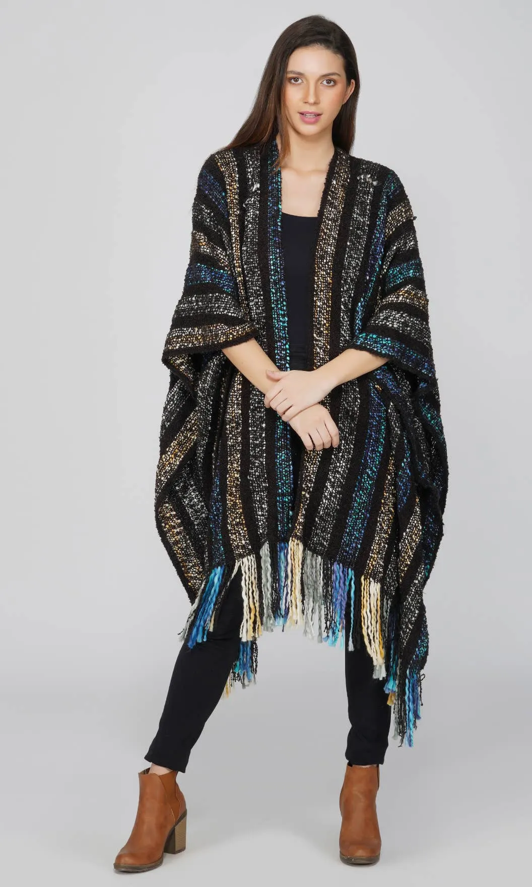 Sale Multicolored Boho Winter Cape Kimono Throw