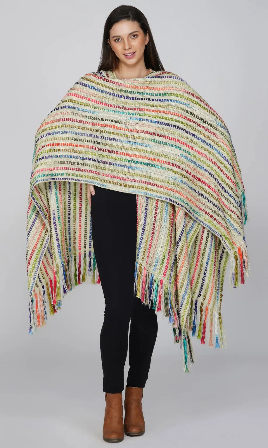 Sale Multicolored Boho Winter Cape Kimono Throw