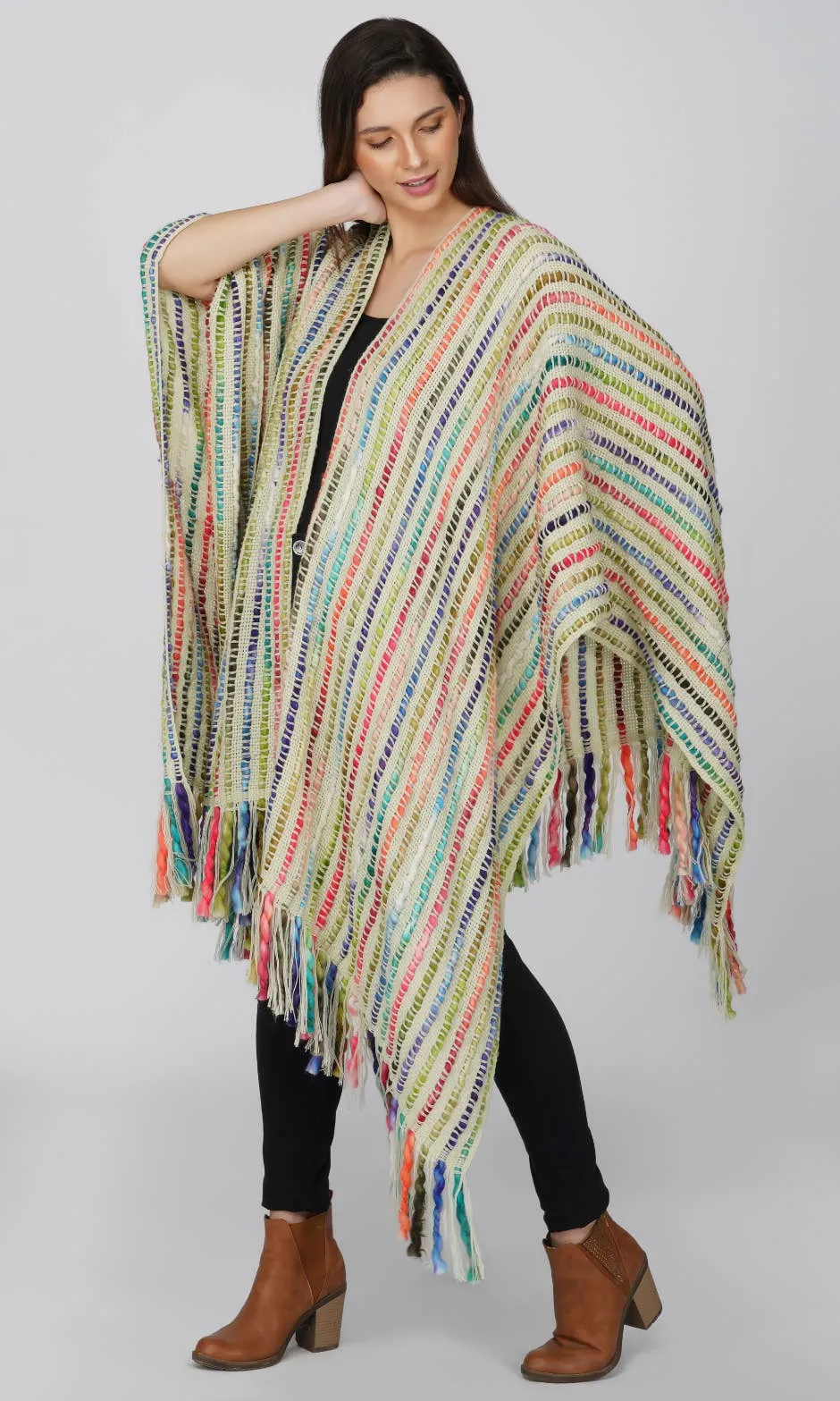 Sale Multicolored Boho Winter Cape Kimono Throw