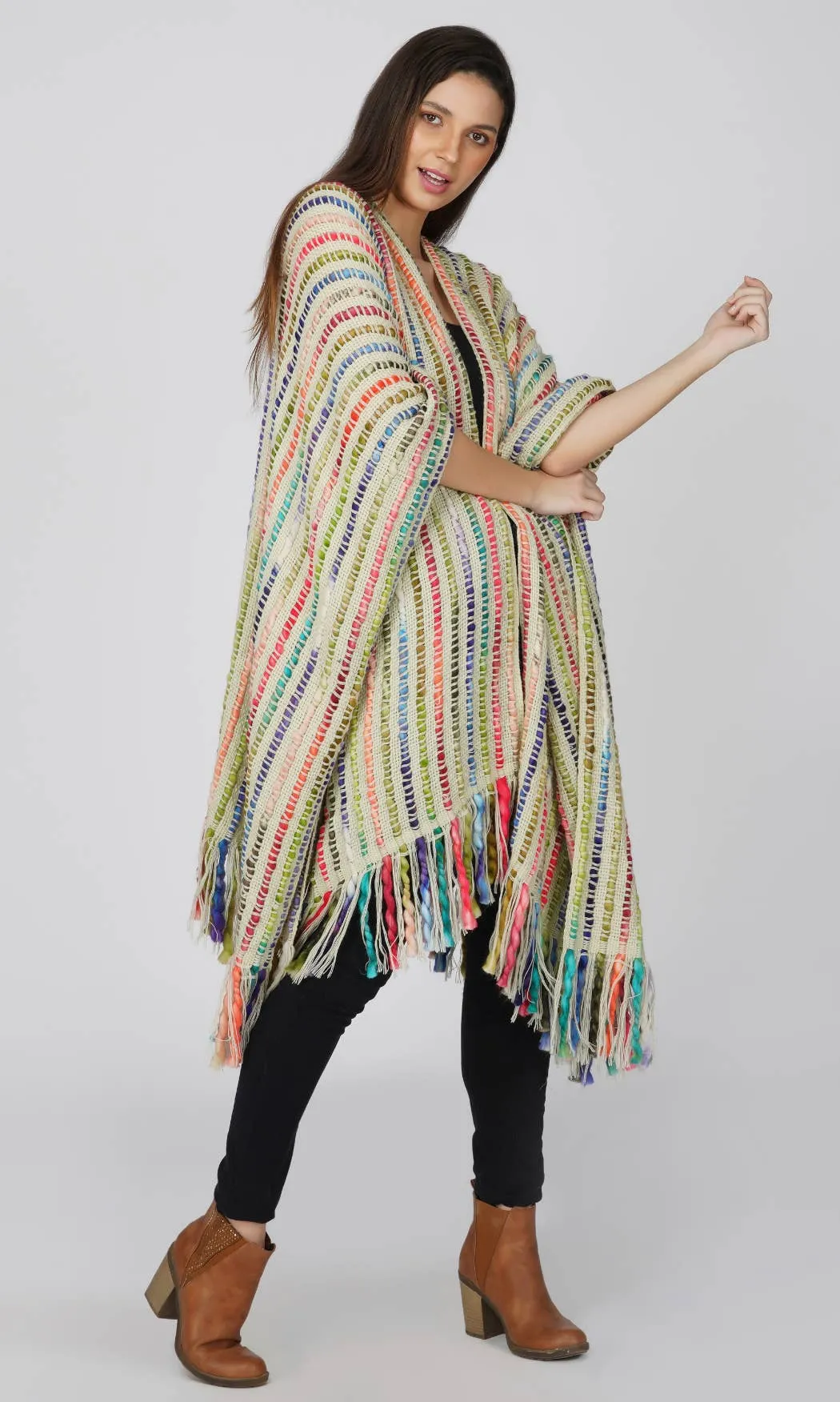 Sale Multicolored Boho Winter Cape Kimono Throw