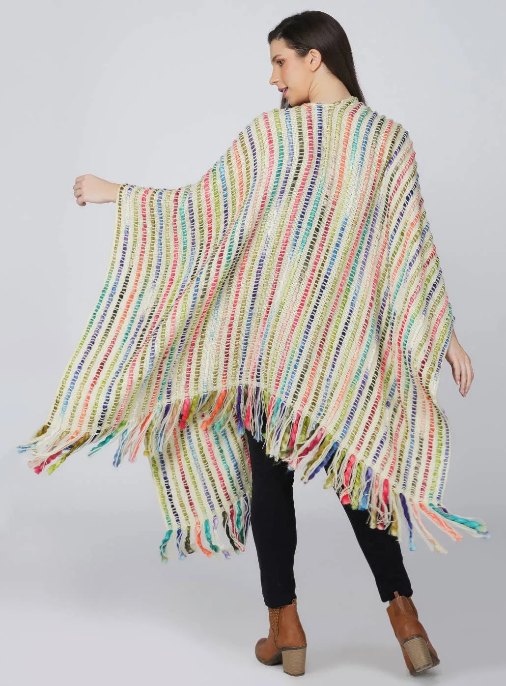 Sale Multicolored Boho Winter Cape Kimono Throw