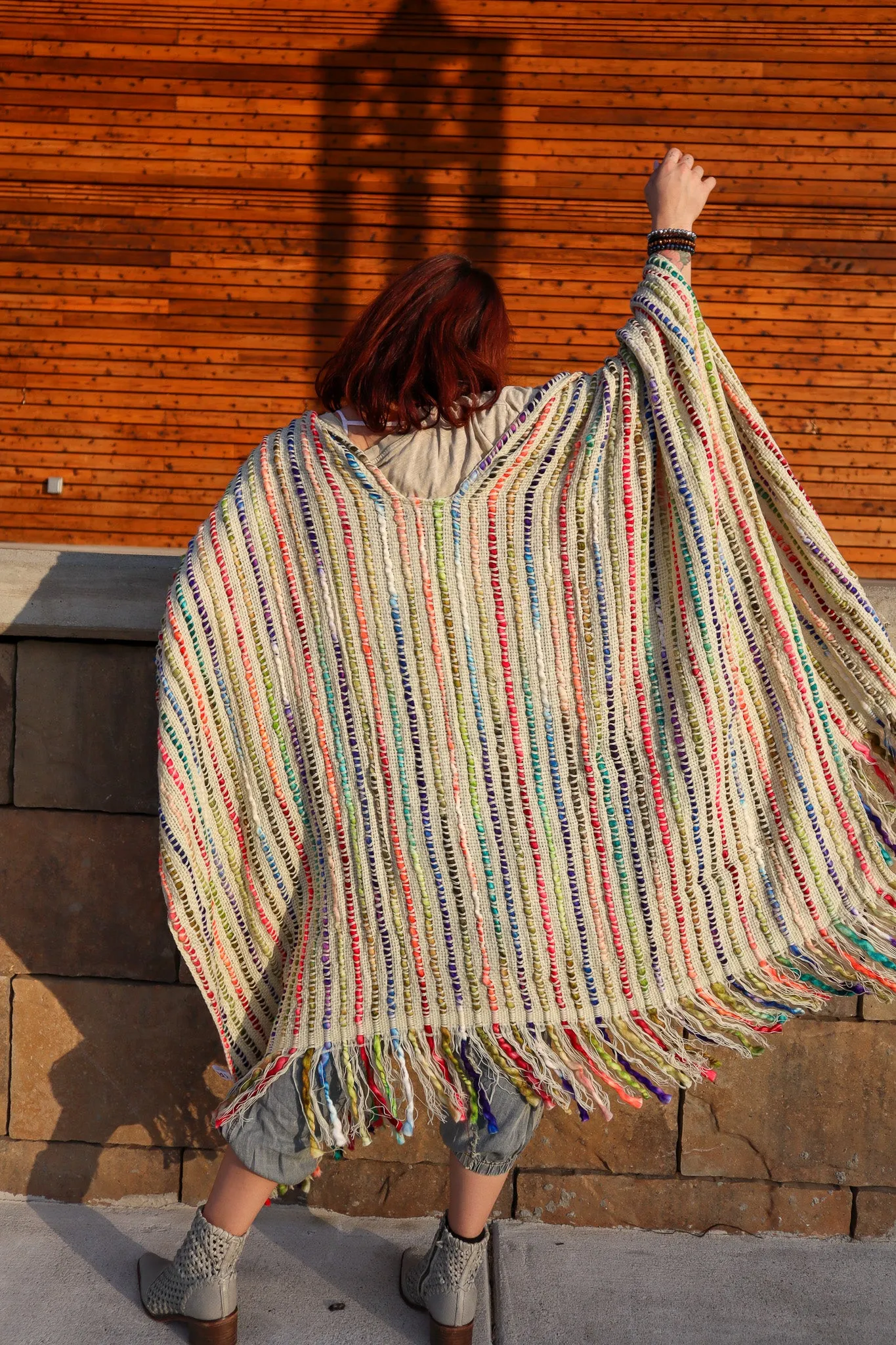 Sale Multicolored Boho Winter Cape Kimono Throw