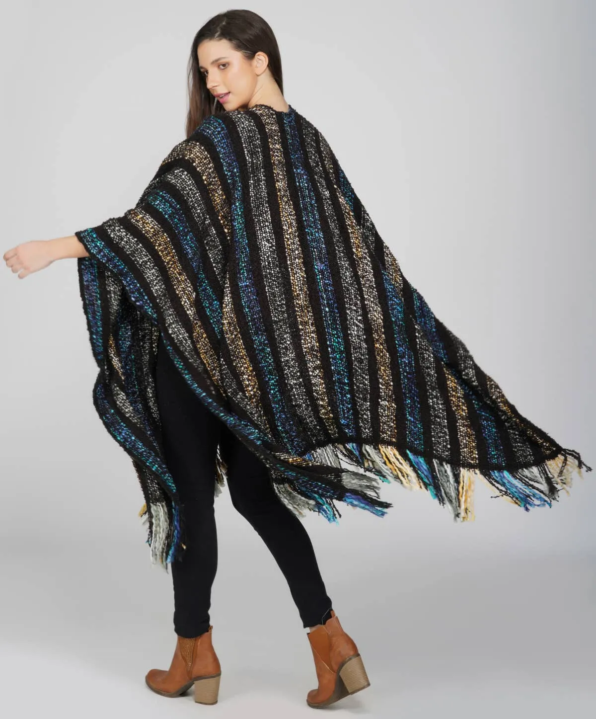 Sale Multicolored Boho Winter Cape Kimono Throw