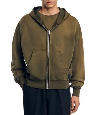 Sandro Cold Dyed Zip Front Hoodie