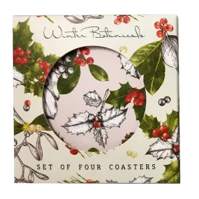 Set of 4 Cork Novelty Coasters - Christmas Winter Botanicals XKP75