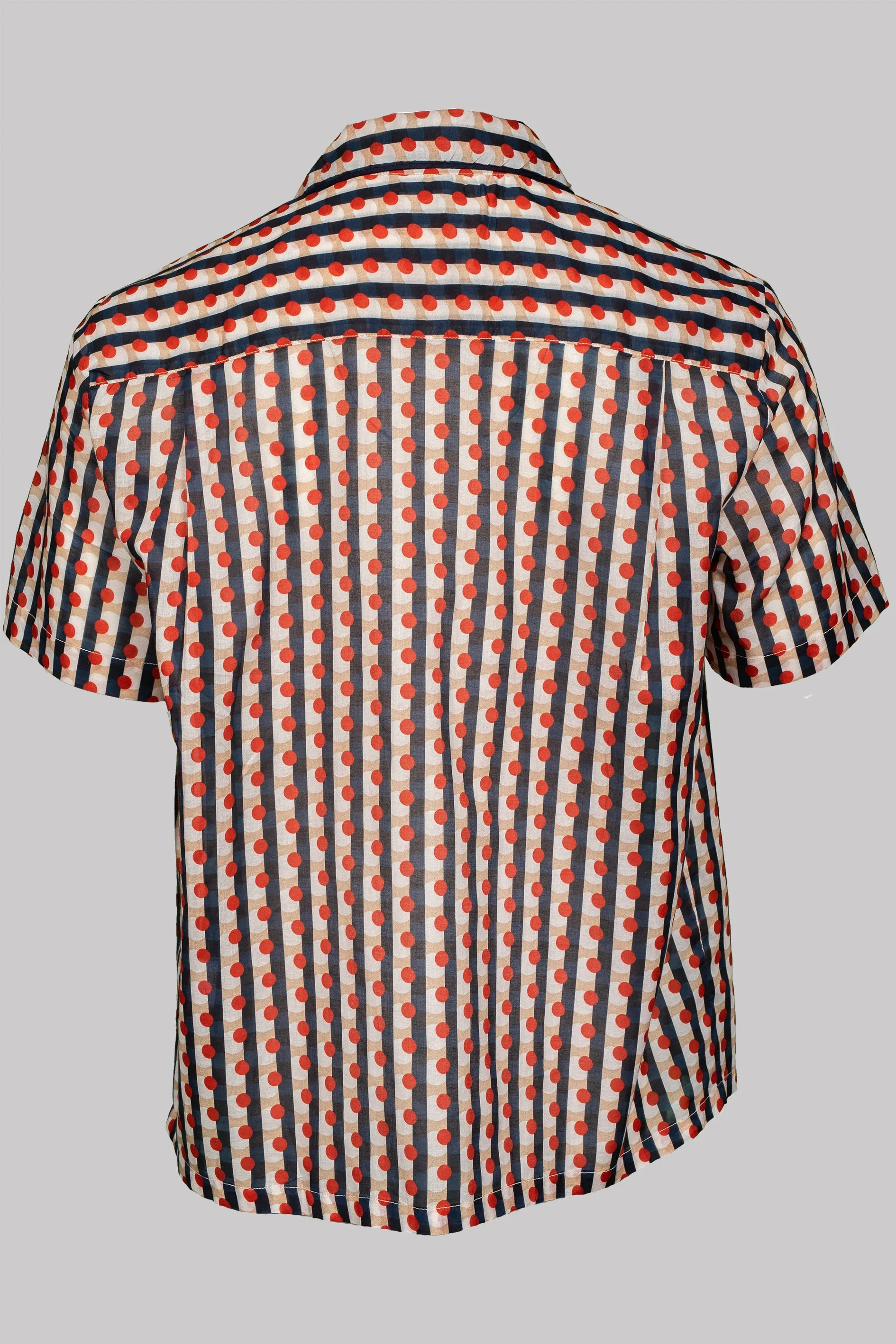 SHORT-SLEEVED-CAYENNE-COLLAR-SHIRT JAPAN with navy piping 100% COTTON Voile Medium-Stripes digital-print