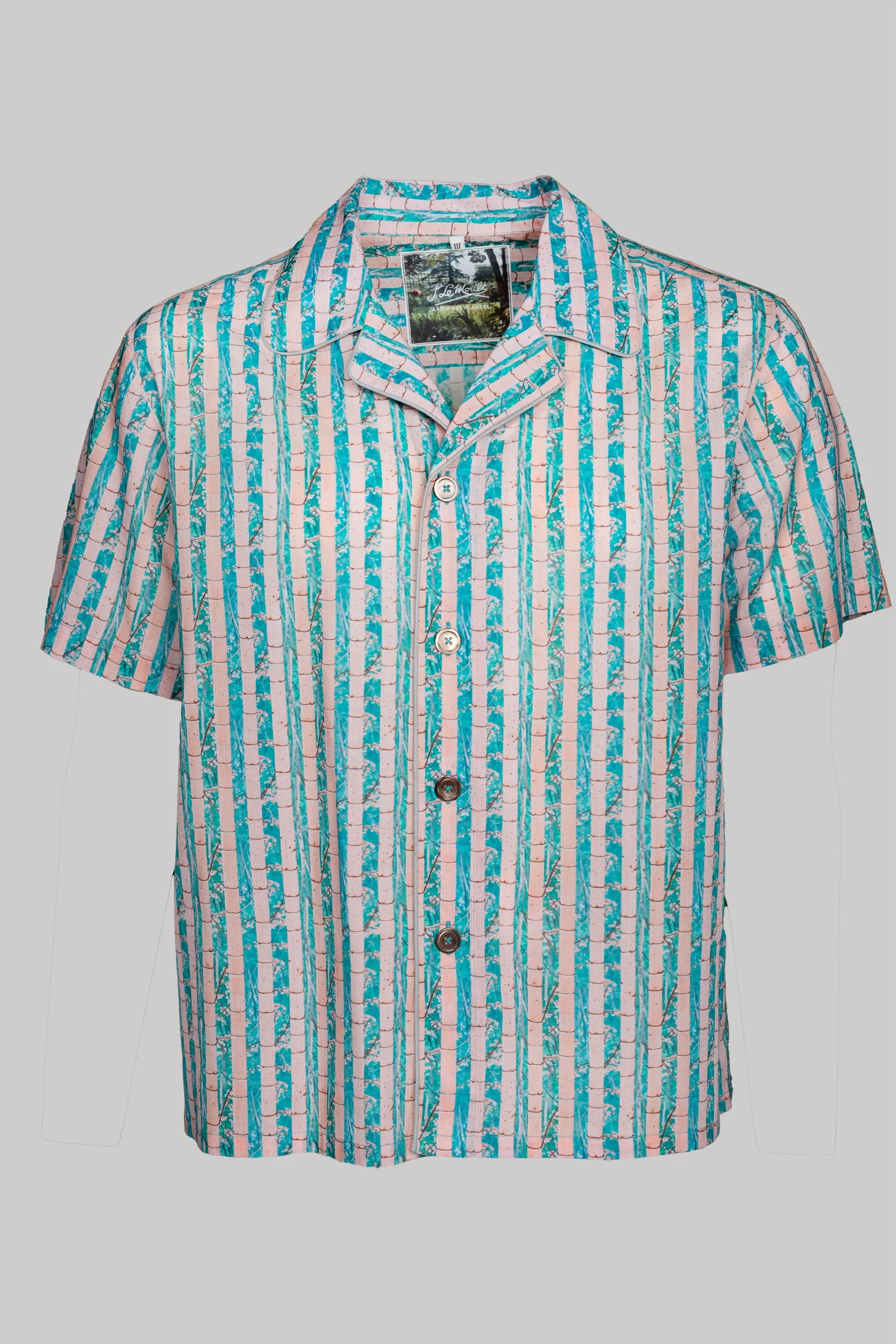 SHORT-SLEEVED-CAYENNE-COLLAR-SHIRT LIGHTCORAL-Blue-gray 100% COTTON Voile Medium-Stripes digital-print