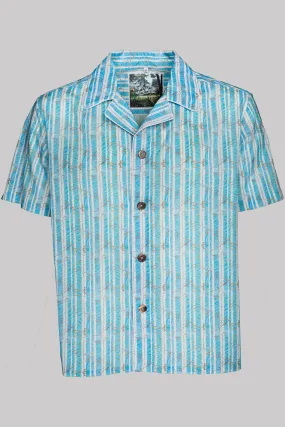 SHORT-SLEEVED-CAYENNE-COLLAR-SHIRT PALEBLUE-White-green 100% COTTON Voile Medium-Stripes digital-print