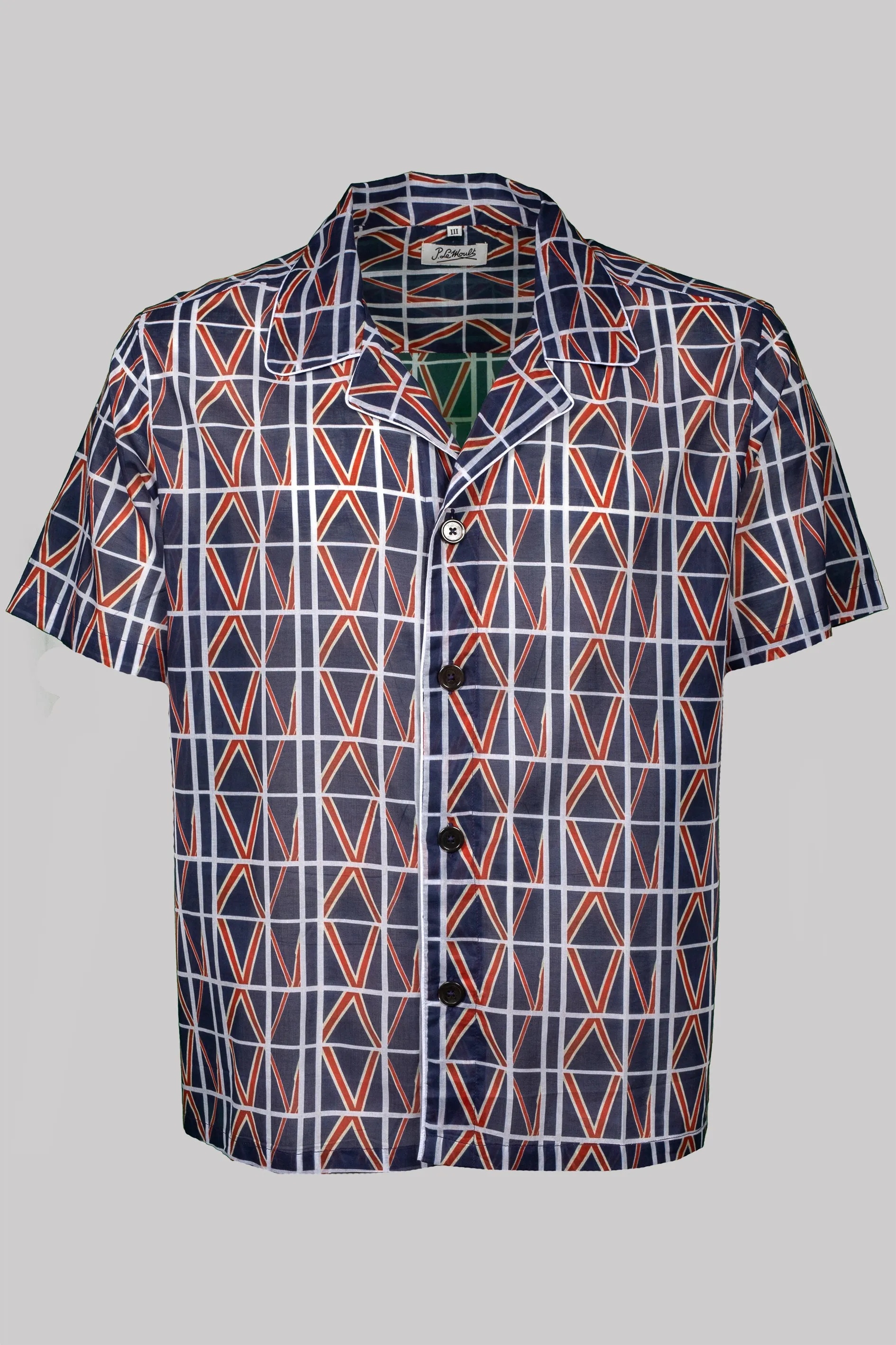 SHORT-SLEEVED-CAYENNE-COLLAR-SHIRT UK with white piping 100% COTTON Voile Medium-Stripes digital-print