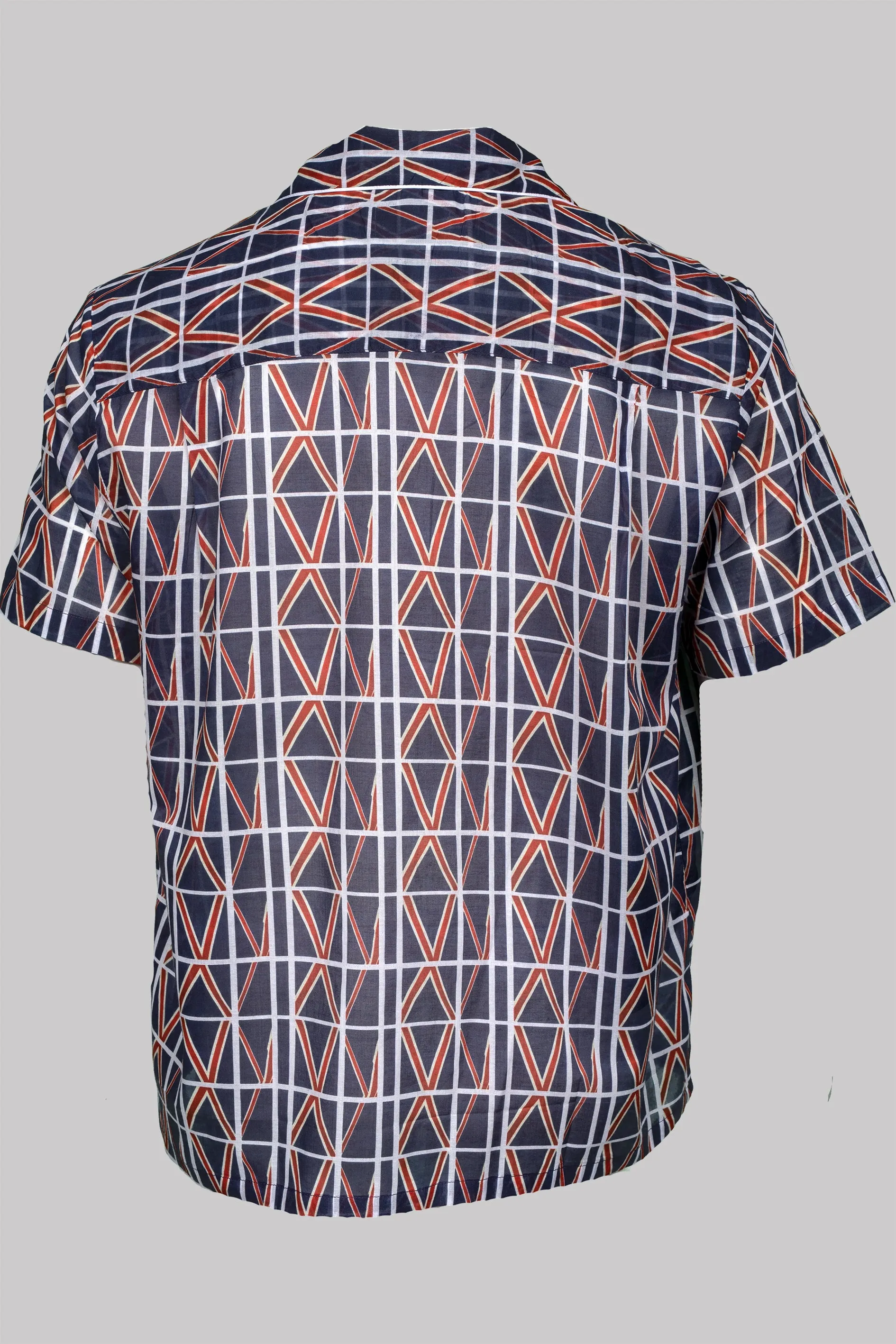 SHORT-SLEEVED-CAYENNE-COLLAR-SHIRT UK with white piping 100% COTTON Voile Medium-Stripes digital-print