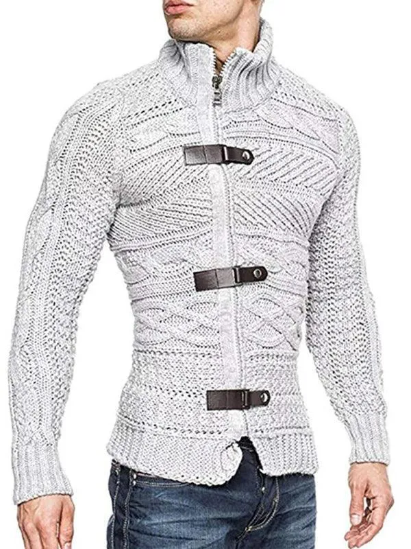 Side Buckle Men Cardigan Sweater