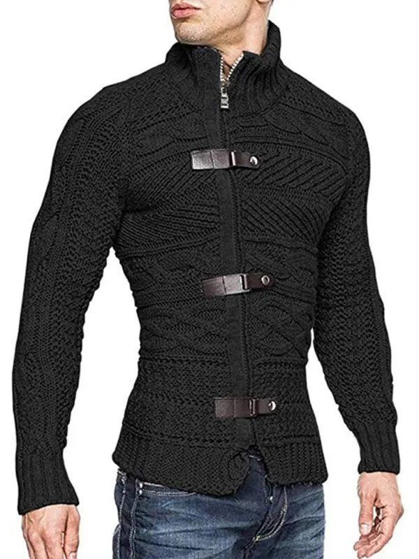 Side Buckle Men Cardigan Sweater