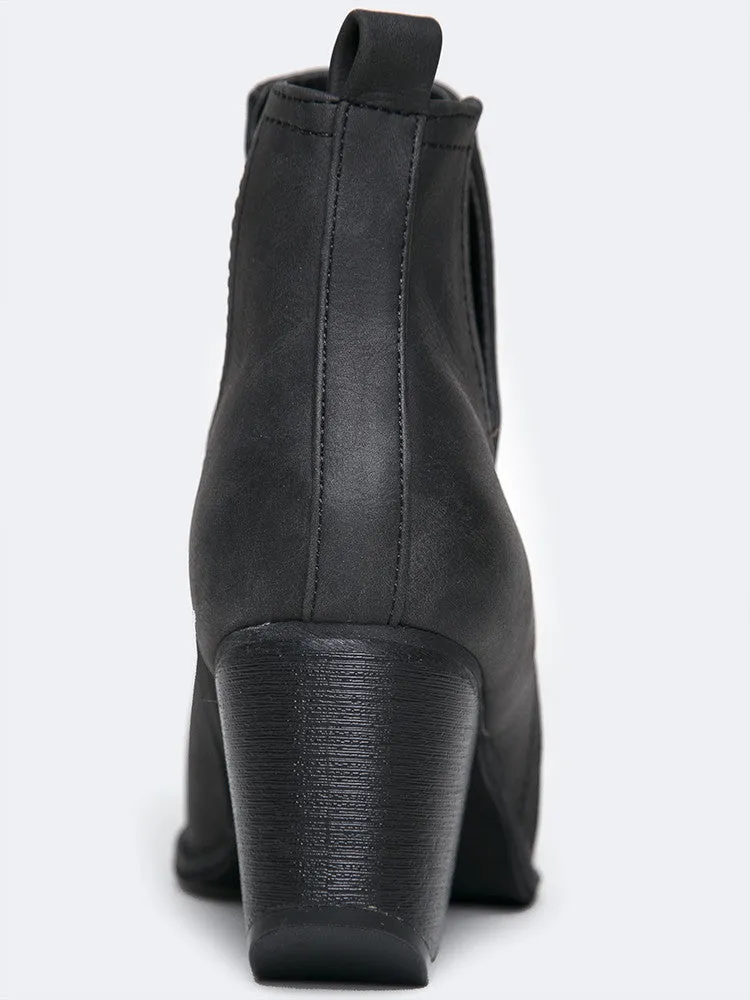 Side Cutout Metal Tip Ankle Boot