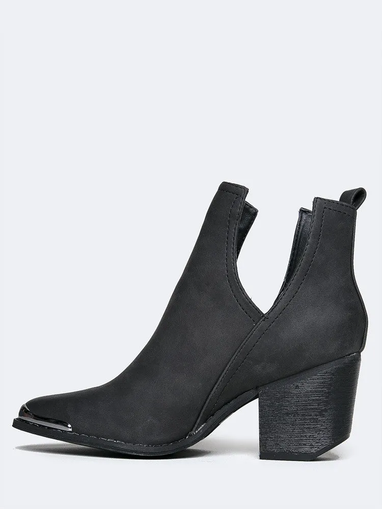 Side Cutout Metal Tip Ankle Boot