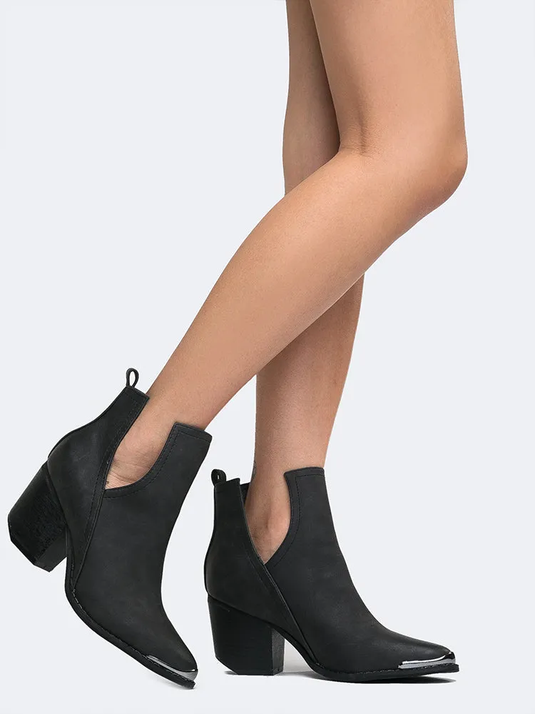 Side Cutout Metal Tip Ankle Boot