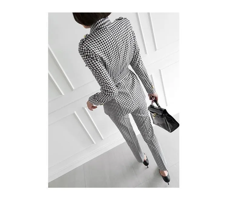 Slim Fit Plaid Women Pantsuit